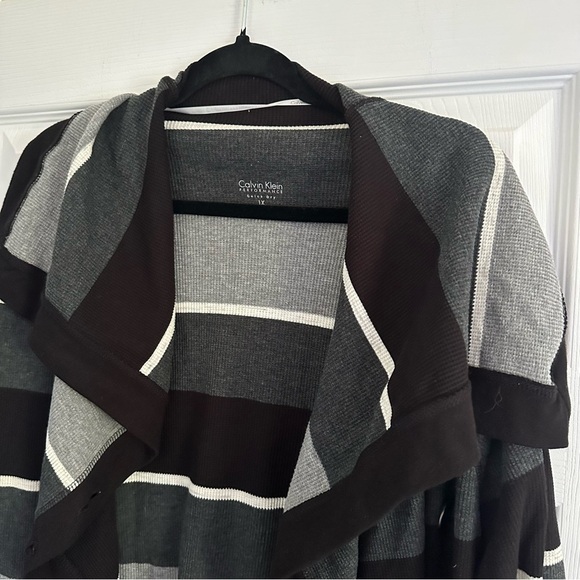 Size 1X Calvin Klein Performance Cardigan Striped Gray Black Waterfall Sweater - Picture 5 of 7